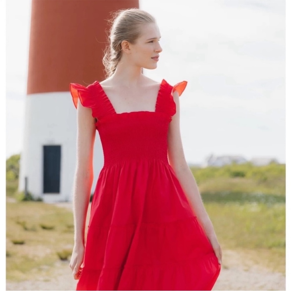 Hill House Home The Ellie Nap Dress Raspberry Red Poplin Size XS - Picture 6 of 14